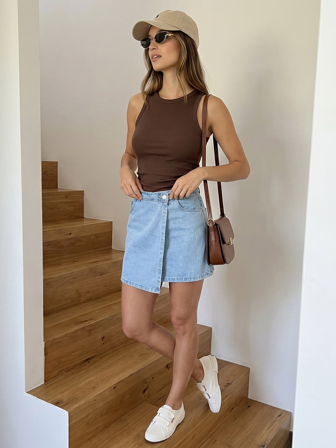 Women Light Blue High-Rise Skorts