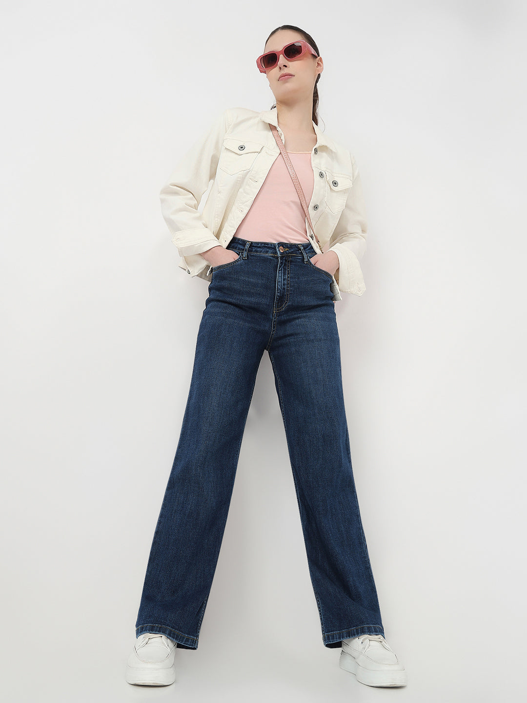 Women Dark Blue High-Rise Straight Jeans