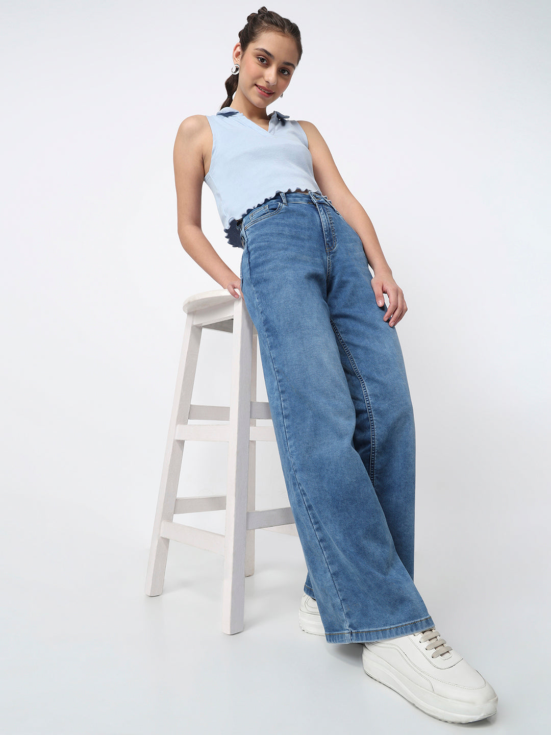 Women Blue Super Wide Leg Jeans