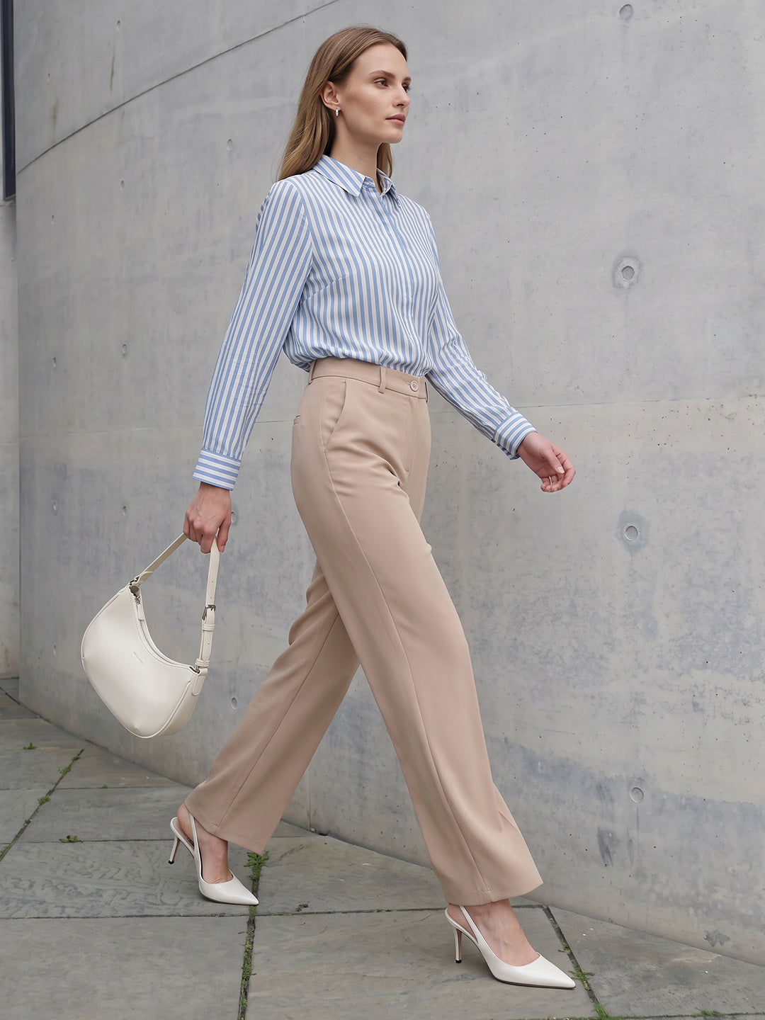 Women Beige High-Rise Wide Leg Jeans