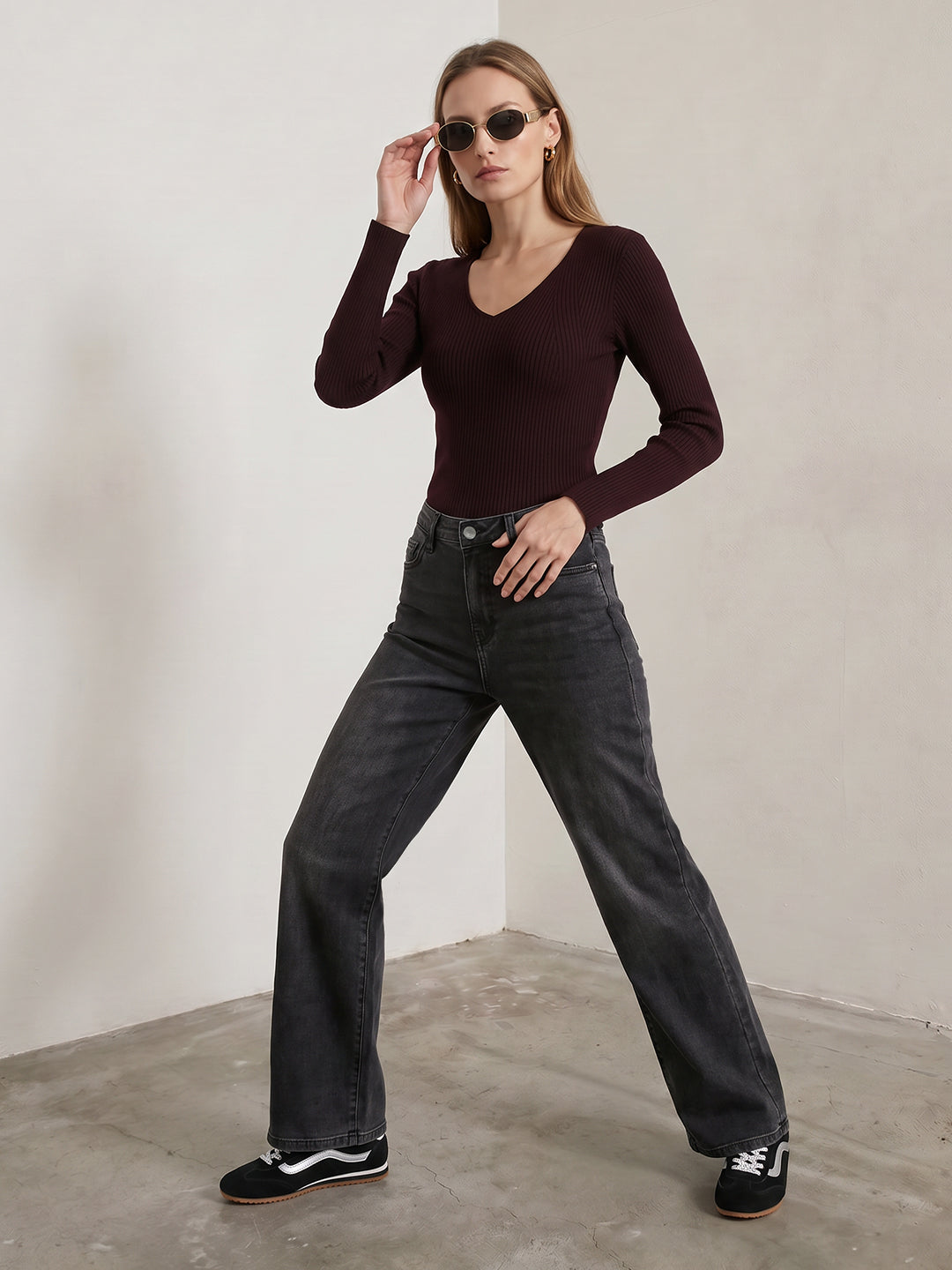 Women Charcoal Wide Leg Jeans