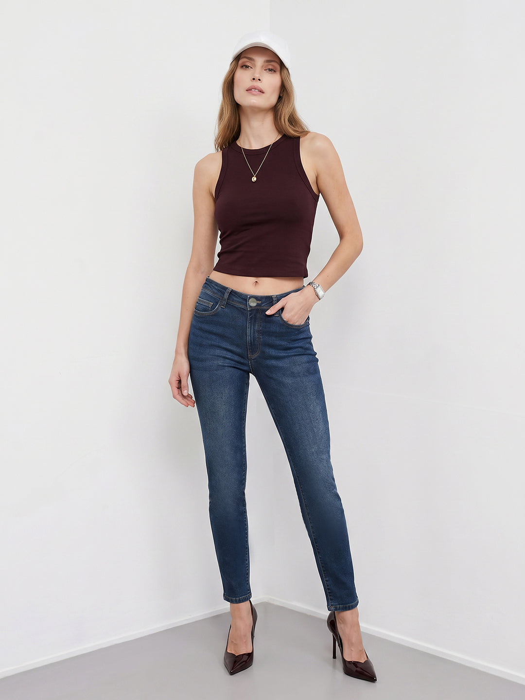 Women Blue Slim High-Rise Straight Fit Jeans
