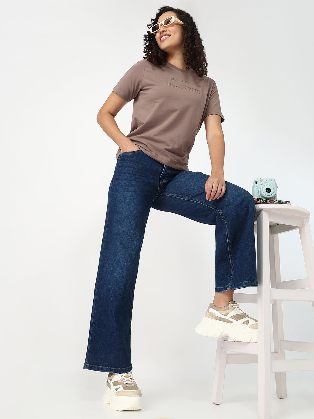 Women Blue High-Rise Wide Leg Jeans