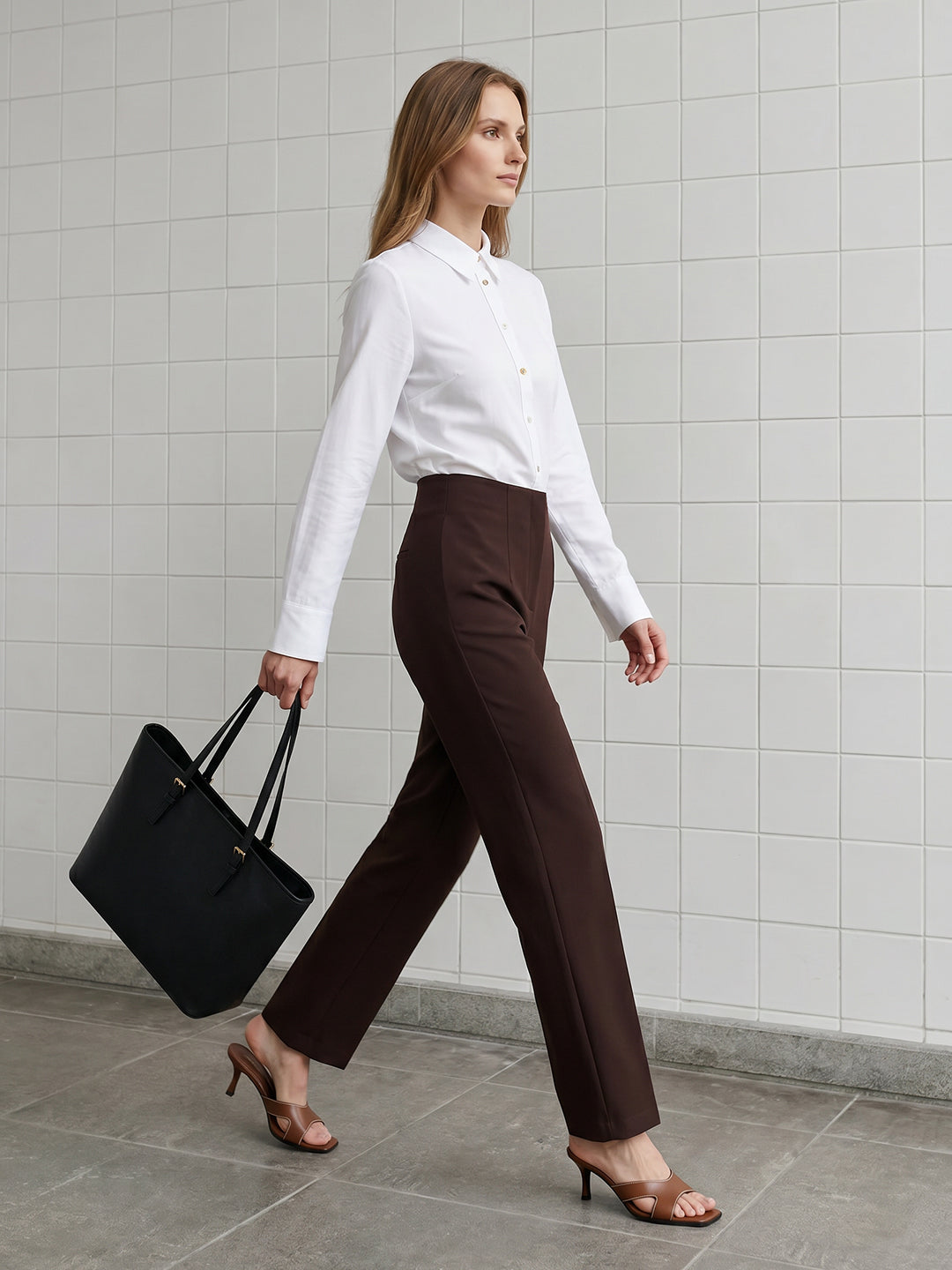 Women Dark Sepia Wide Leg Treggings