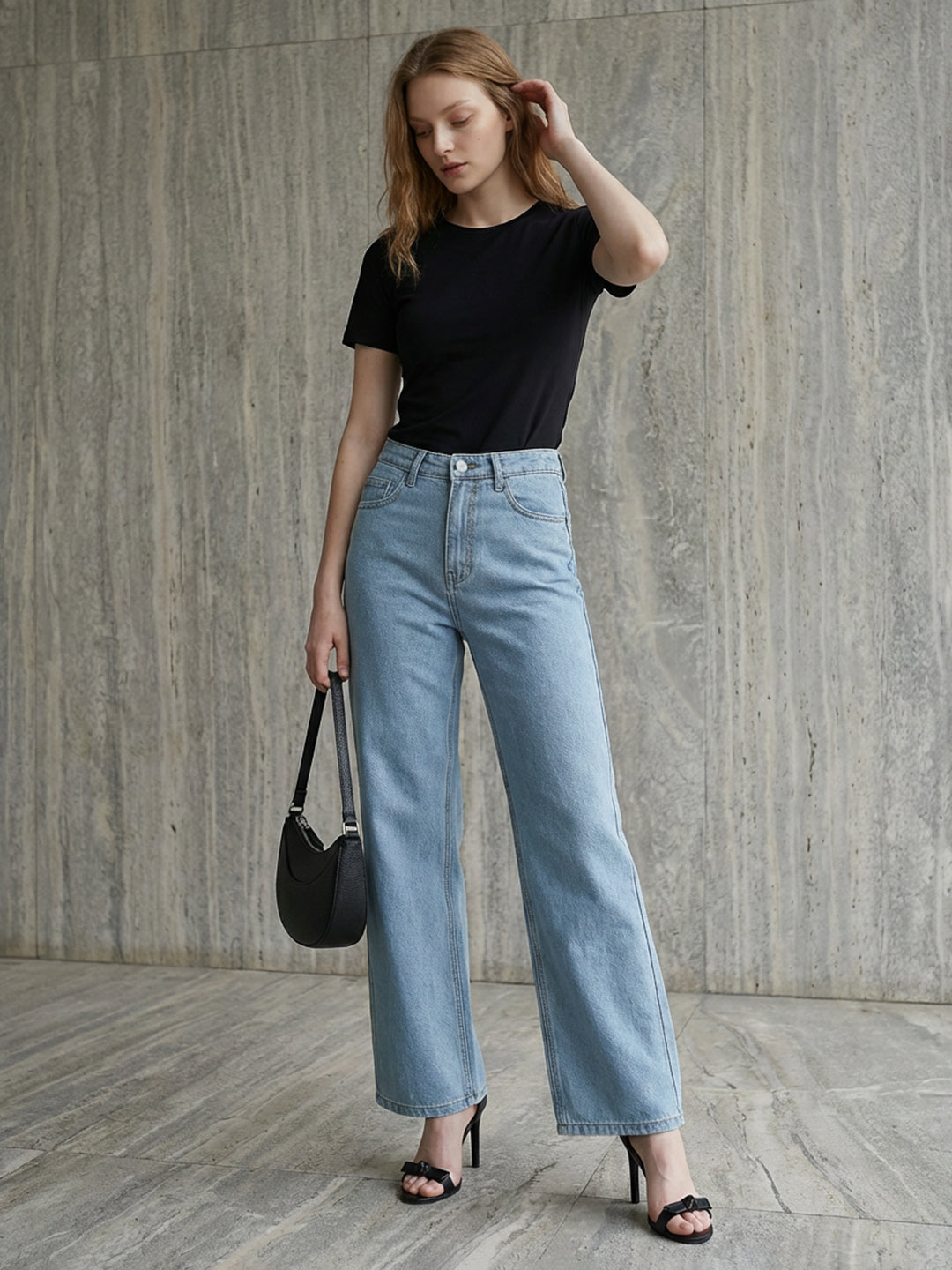 Women Light Blue High-Rise Wide Leg Shimmer Jeans