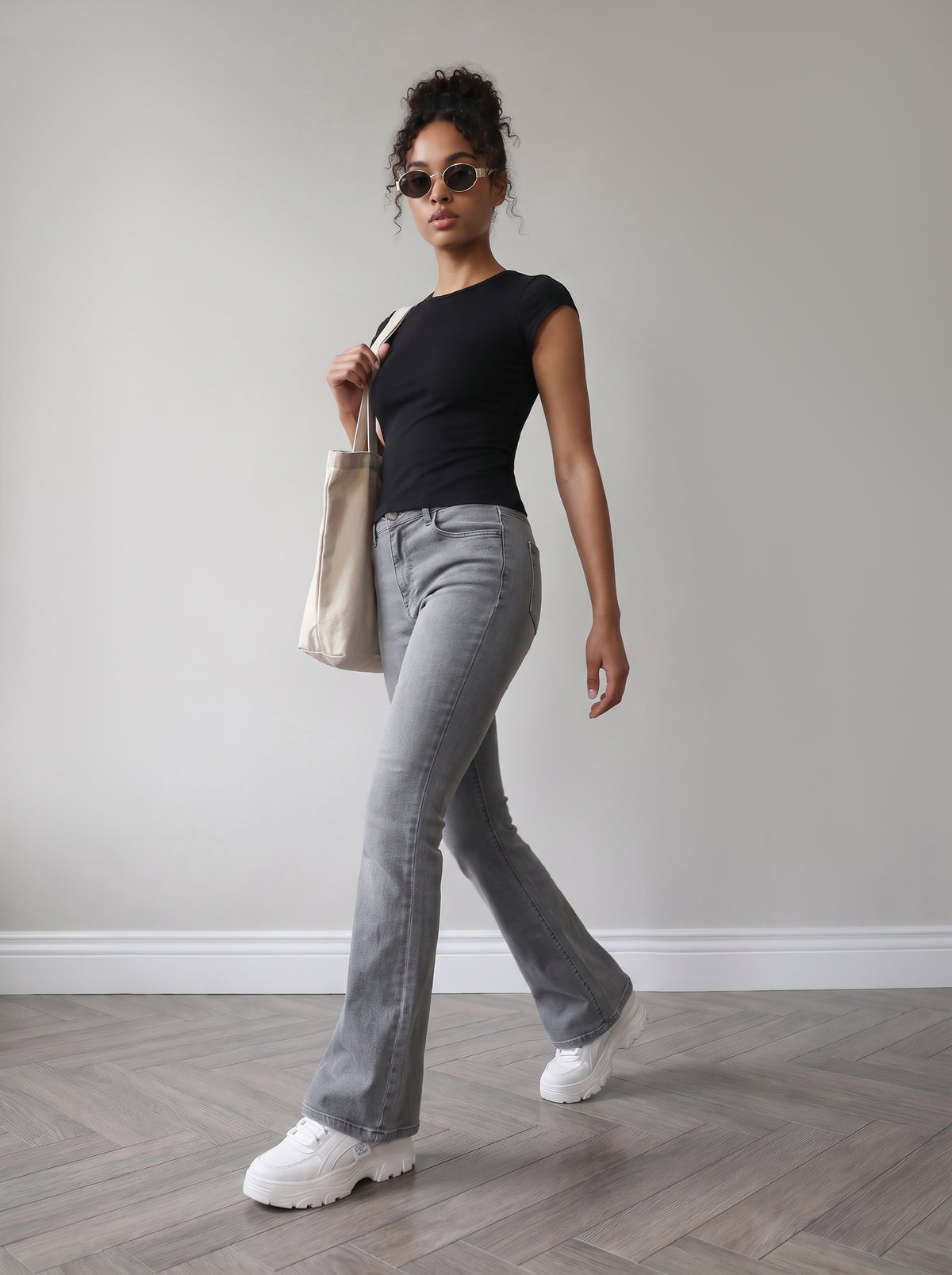 Light Grey High-Rise Flare Jeans