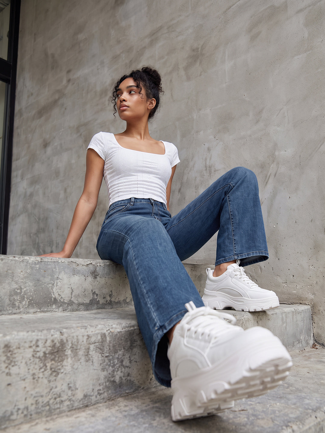 Blue High-Rise Wide Leg Jeans