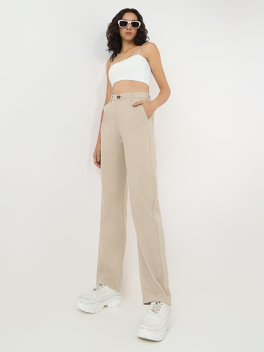 Women High-Rise Regular Fit Korean Pants