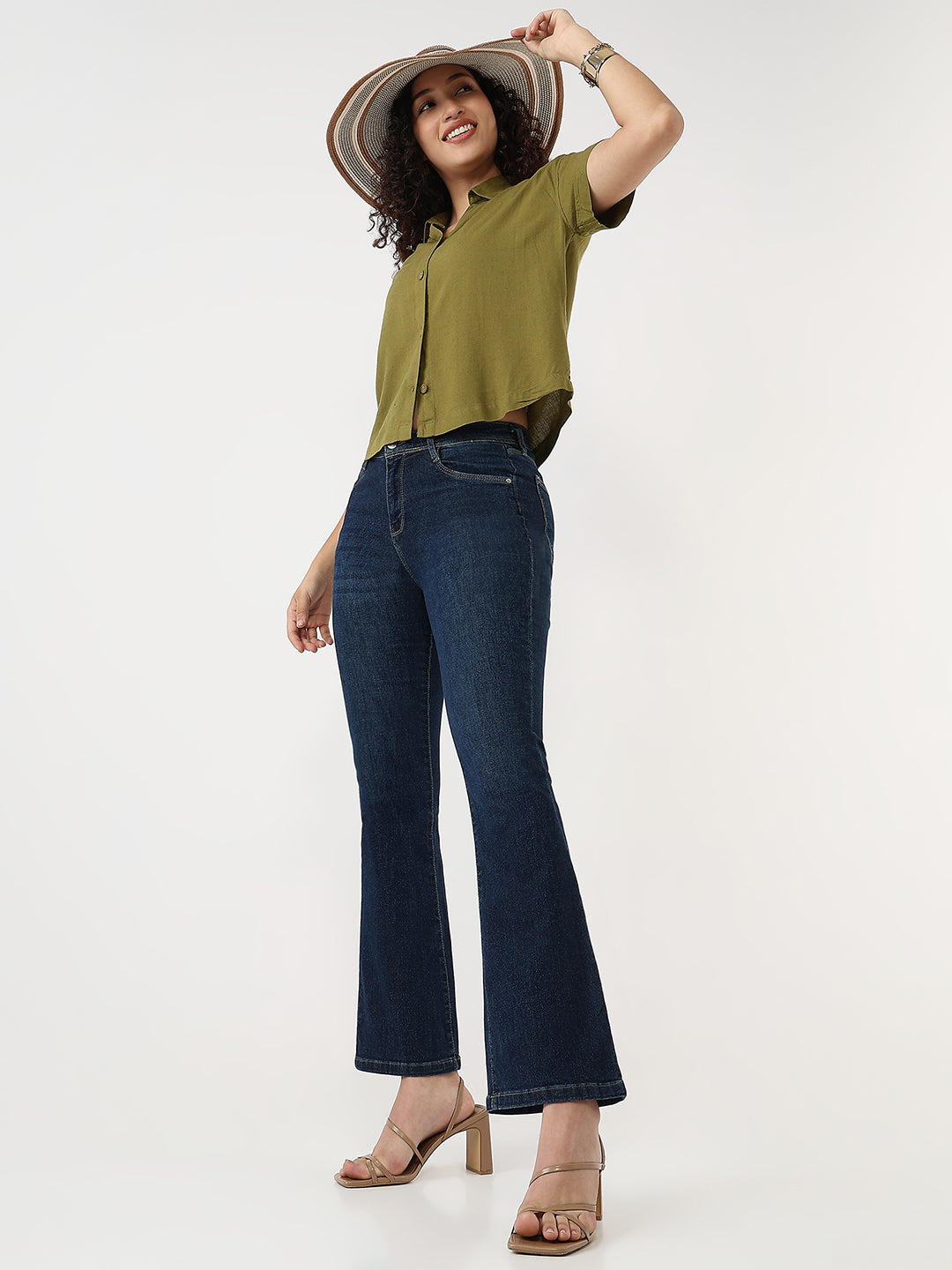Women Dark Blue High-Rise Flare Jeans