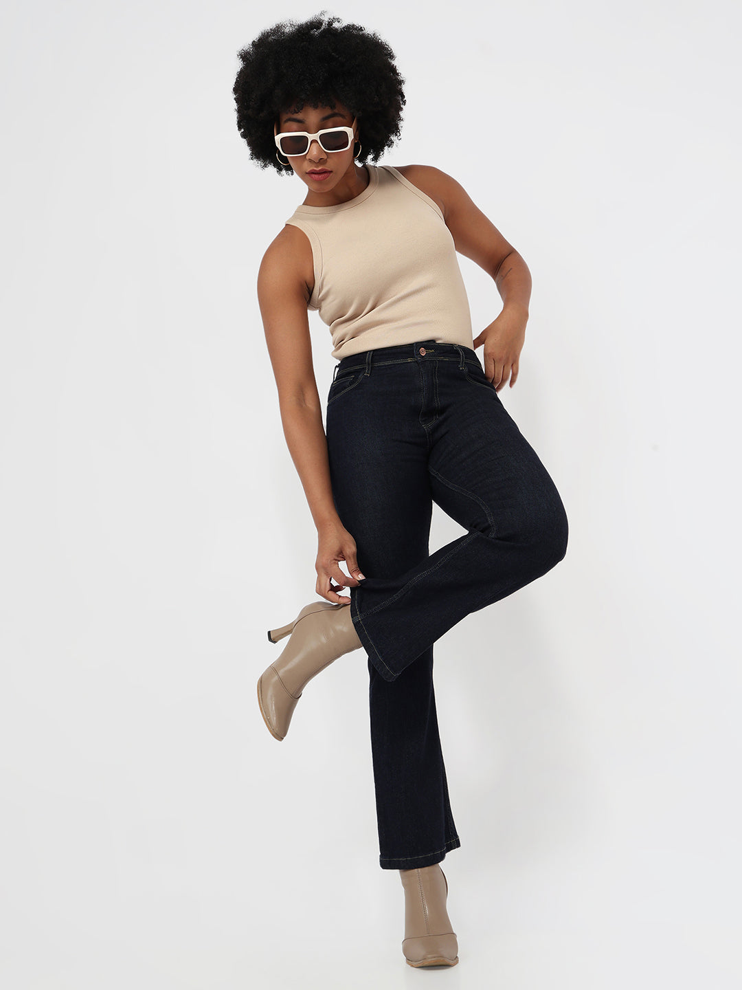 Dark Blue High-Rise Flare Jeans
