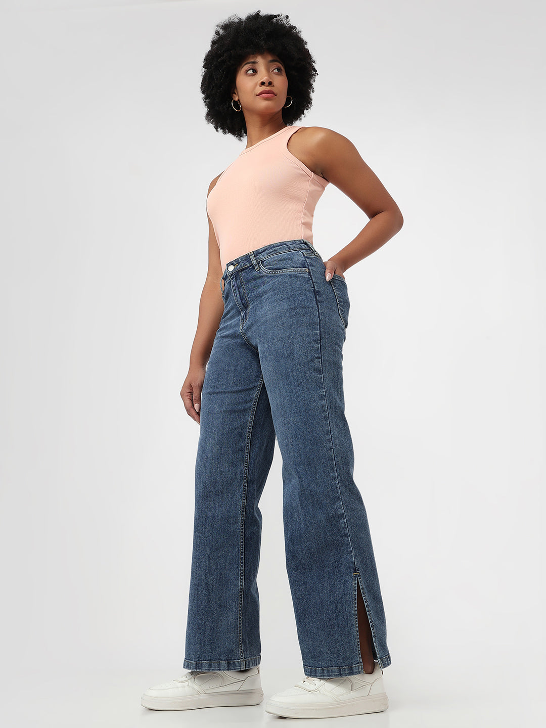 Women Blue High-Rise Wide Leg Jeans