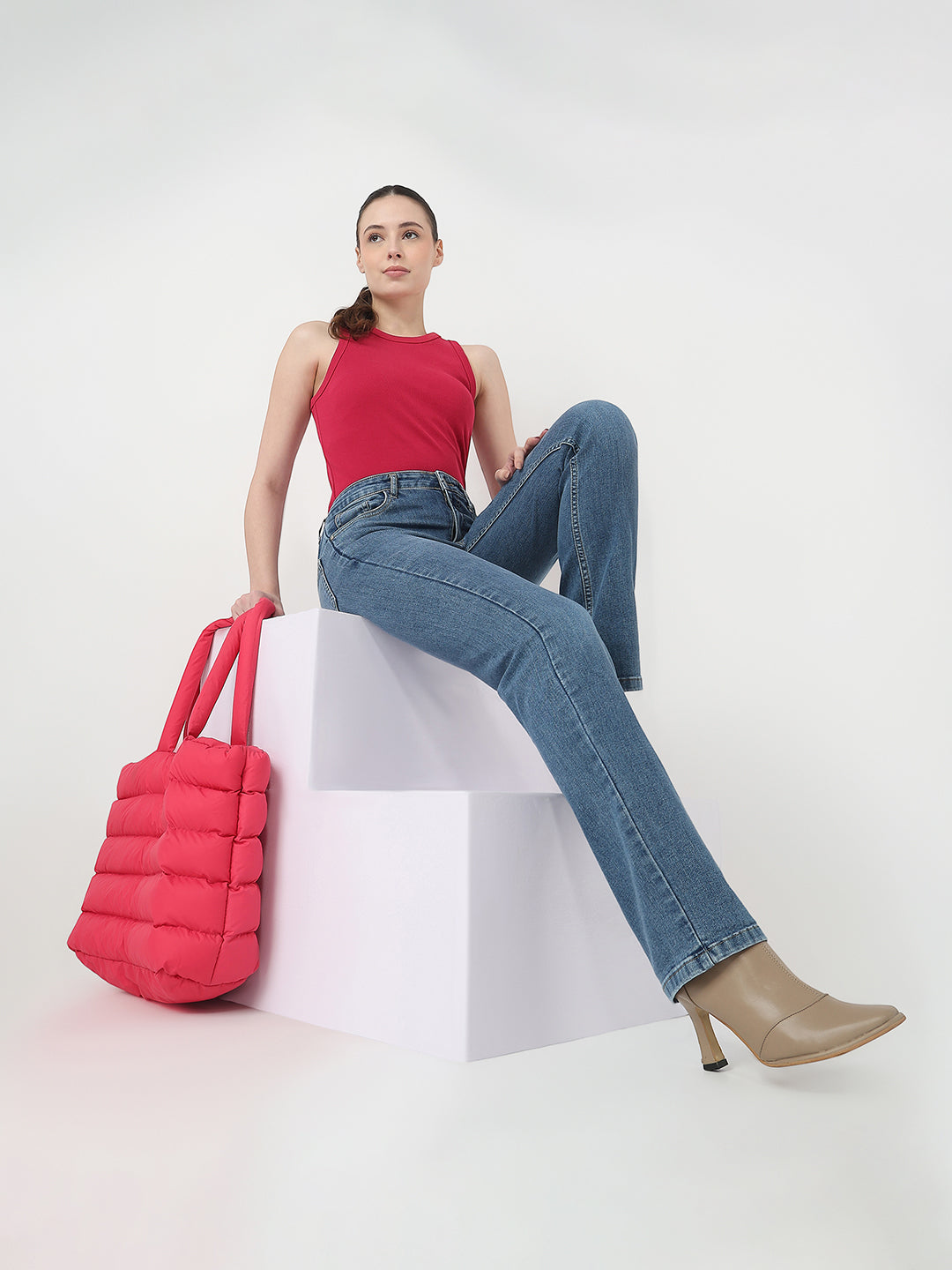 Women Blue High-Rise Slim Straight Jeans