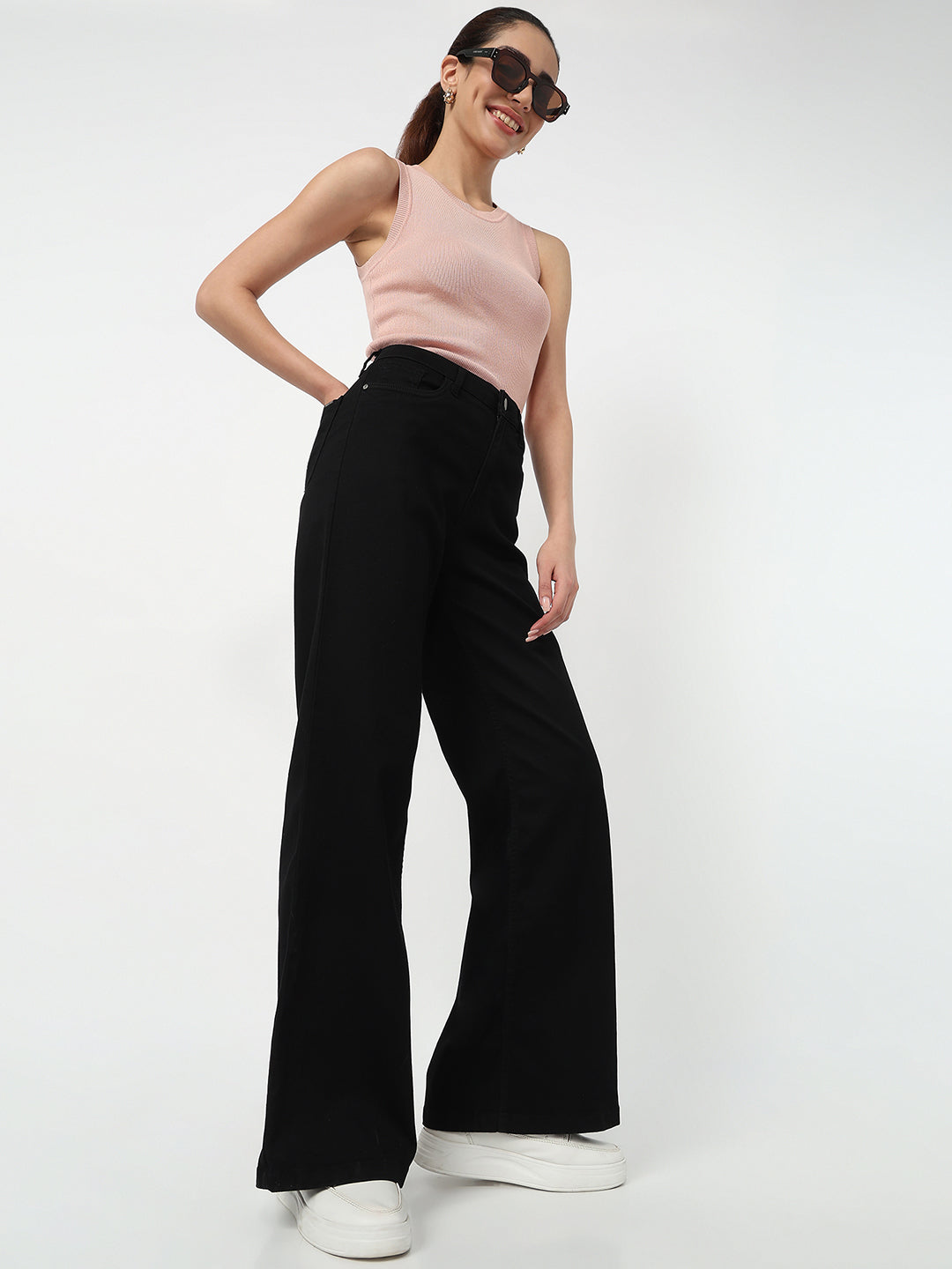 Women Black High-Rise Super Wide Leg Jeans