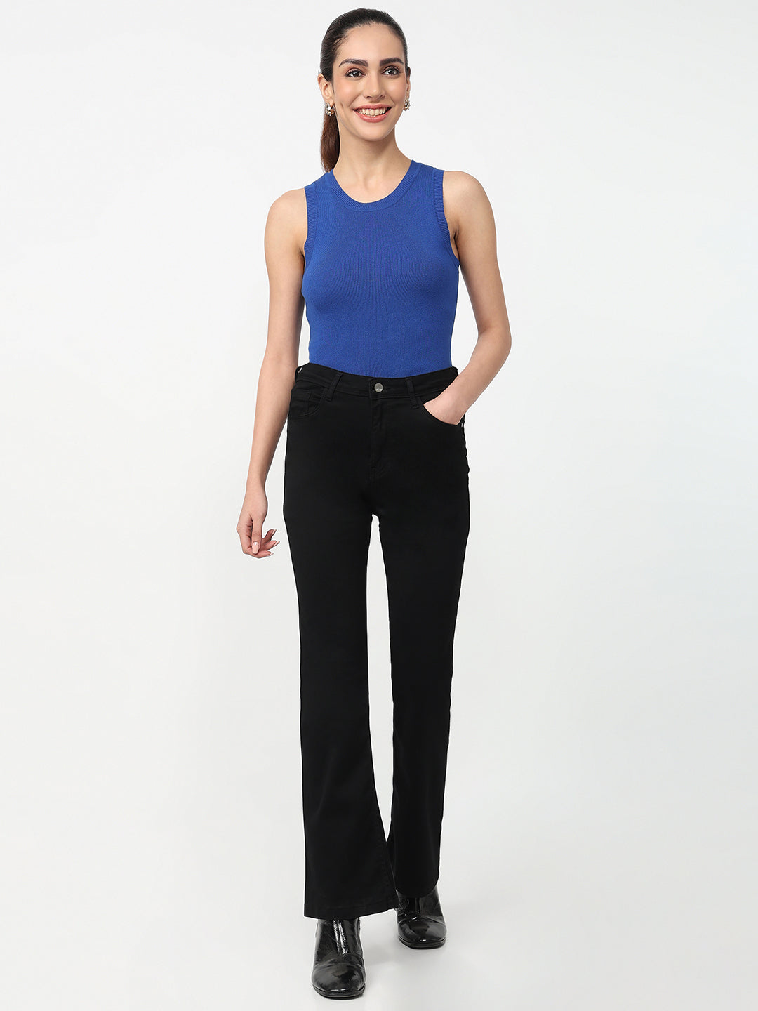 Women Black High-Rise Mini Flare Jeans