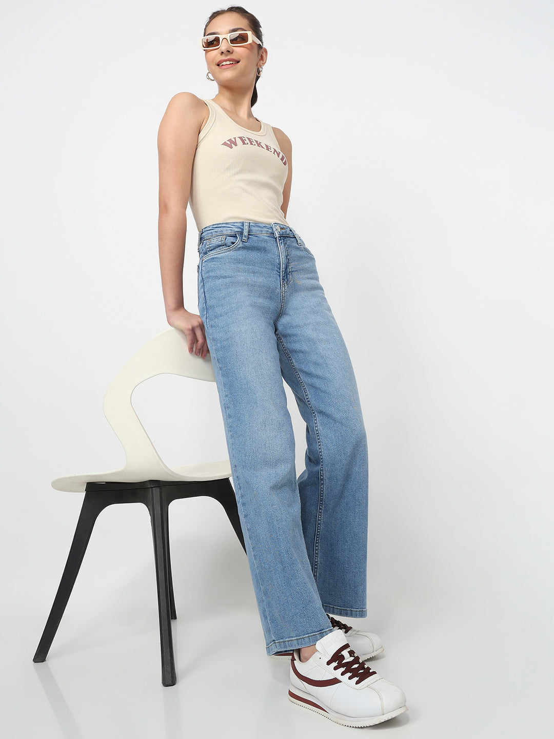 Women Light Blue High-Rise Wide Leg Jeans