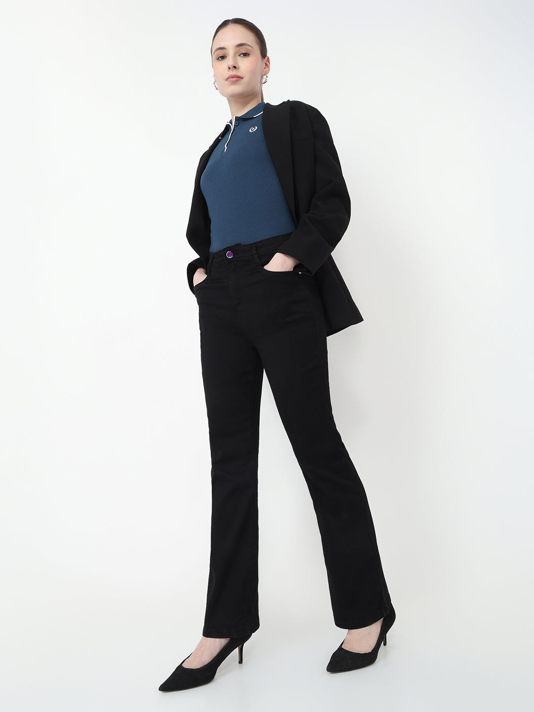 Women Black High-Rise Flare Jeans