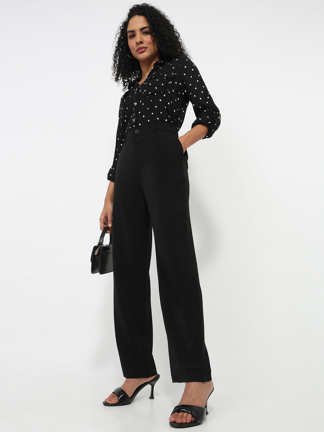 Women Black Mid-Rise Loose Straight Fit Pants