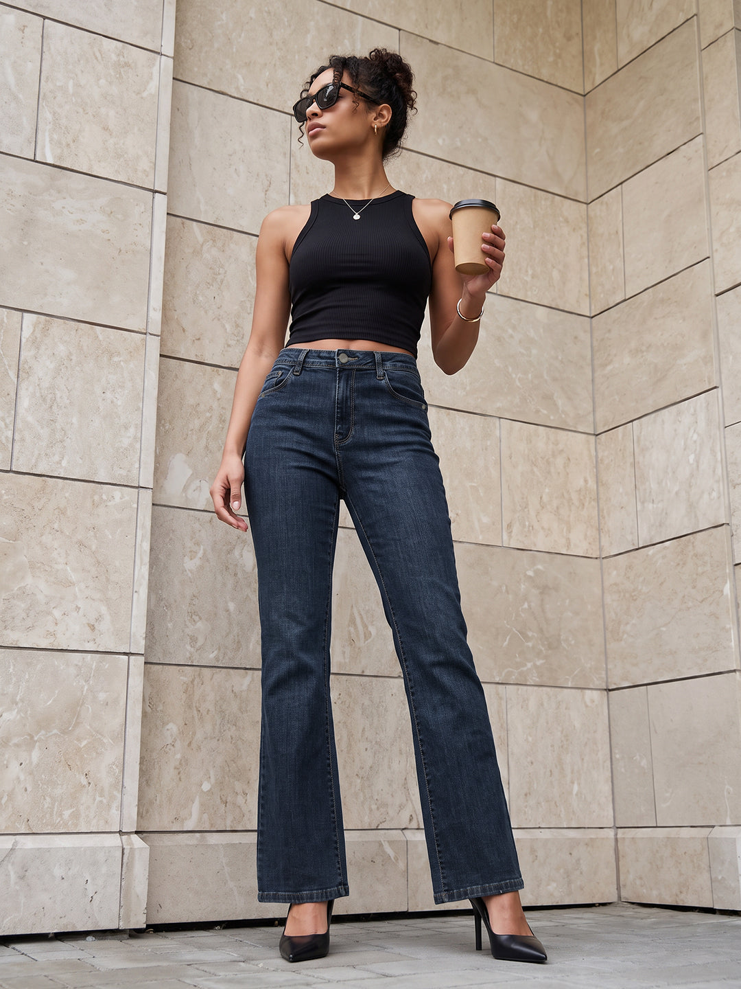 Dark Blue High-Rise Flare Jeans