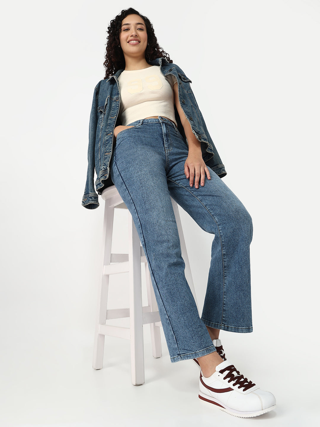 Women Blue High-Rise Wide Leg Jeans