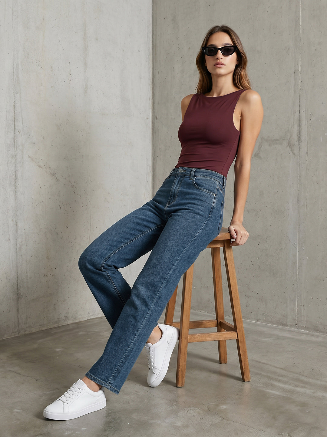 Women Blue High-Rise Straight Fit Jeans