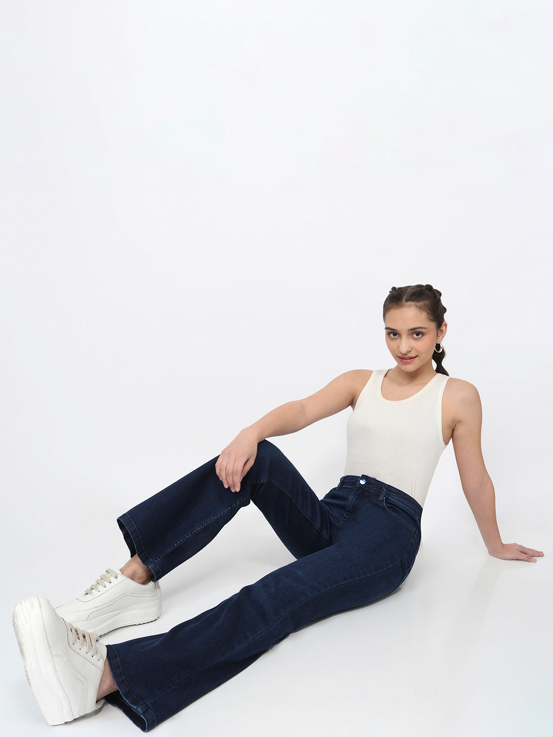 Women Dark Blue High-Rise Flare Jeans