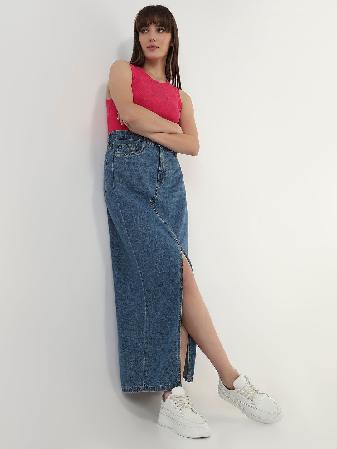 Women Dark Blue Long Skirt