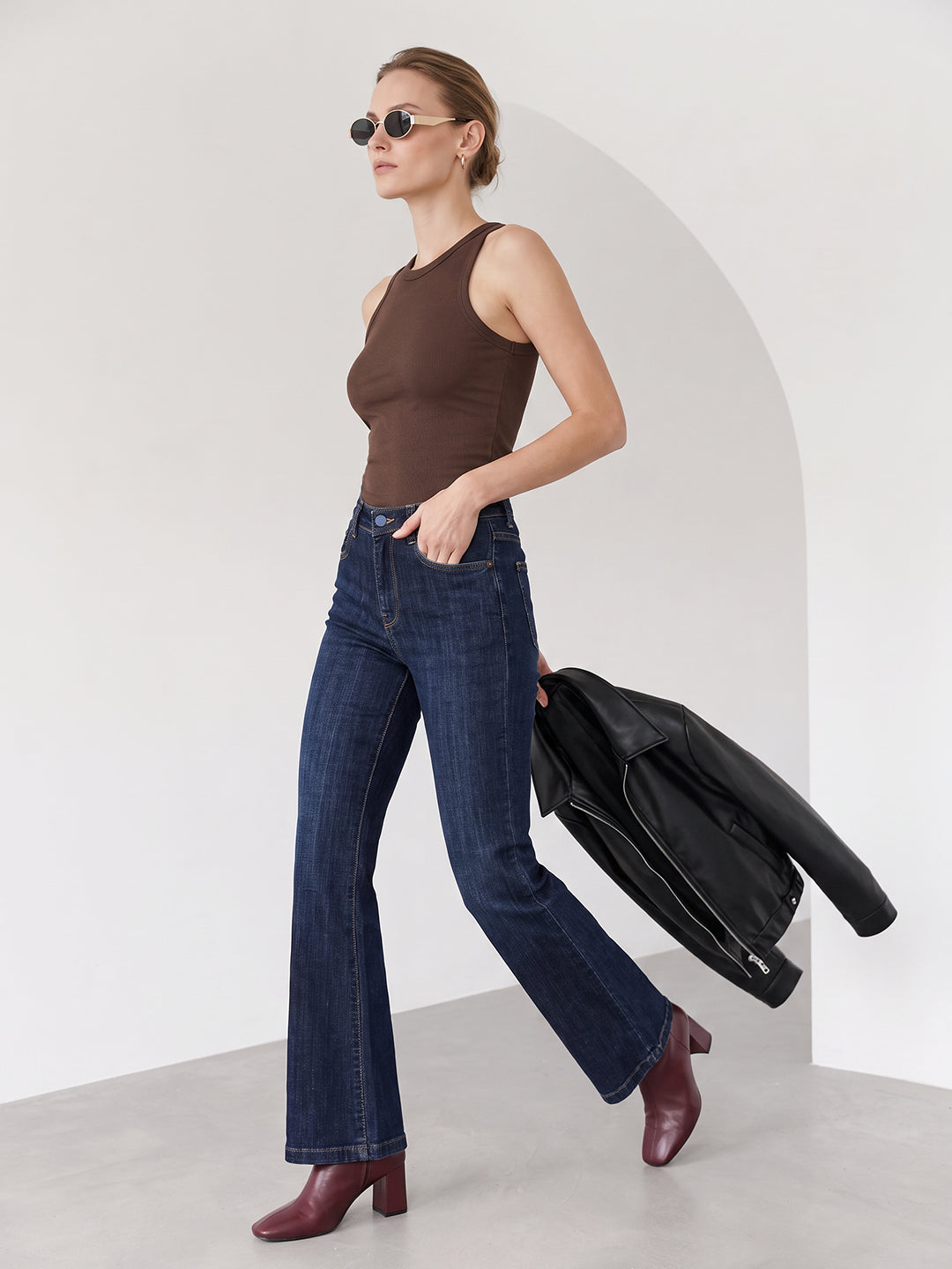 Women Dark Blue High-Rise Flare Jeans
