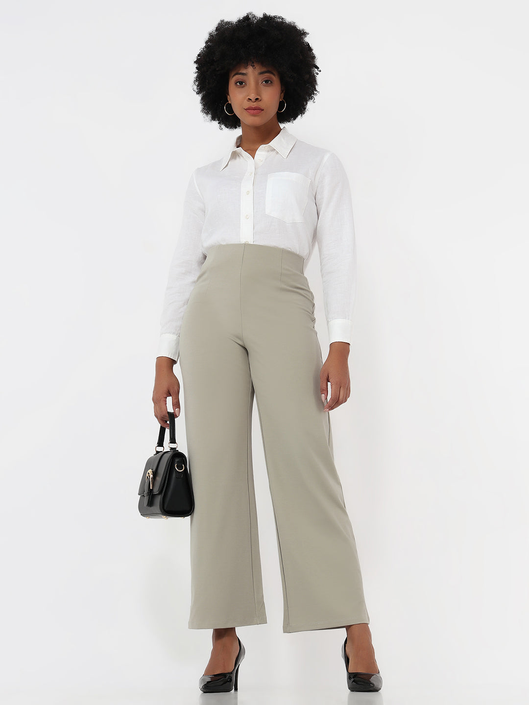 Women Light Olive Wide Leg Treggings