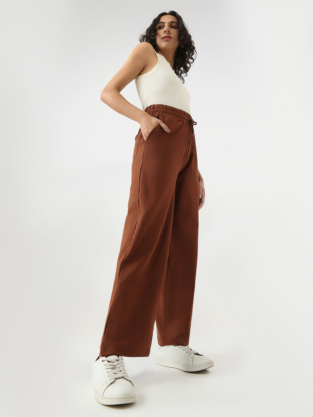 Women Sepia High-Rise Loose Fit Trousers