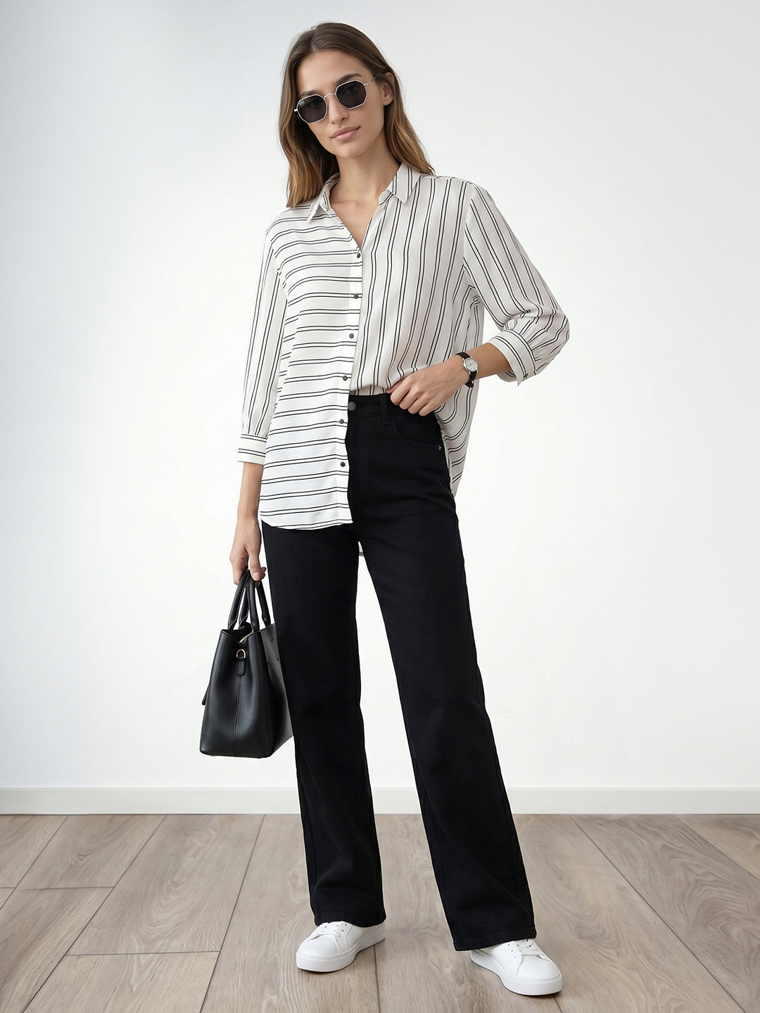 Women Black/White Stripe Shirt