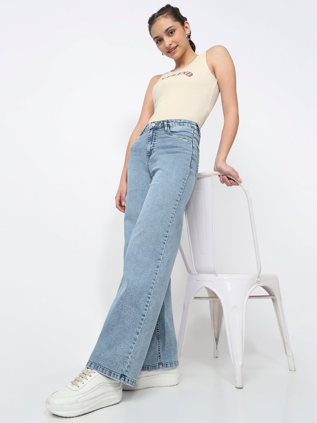 Women Blue High-Rise Super Wide Leg Jeans