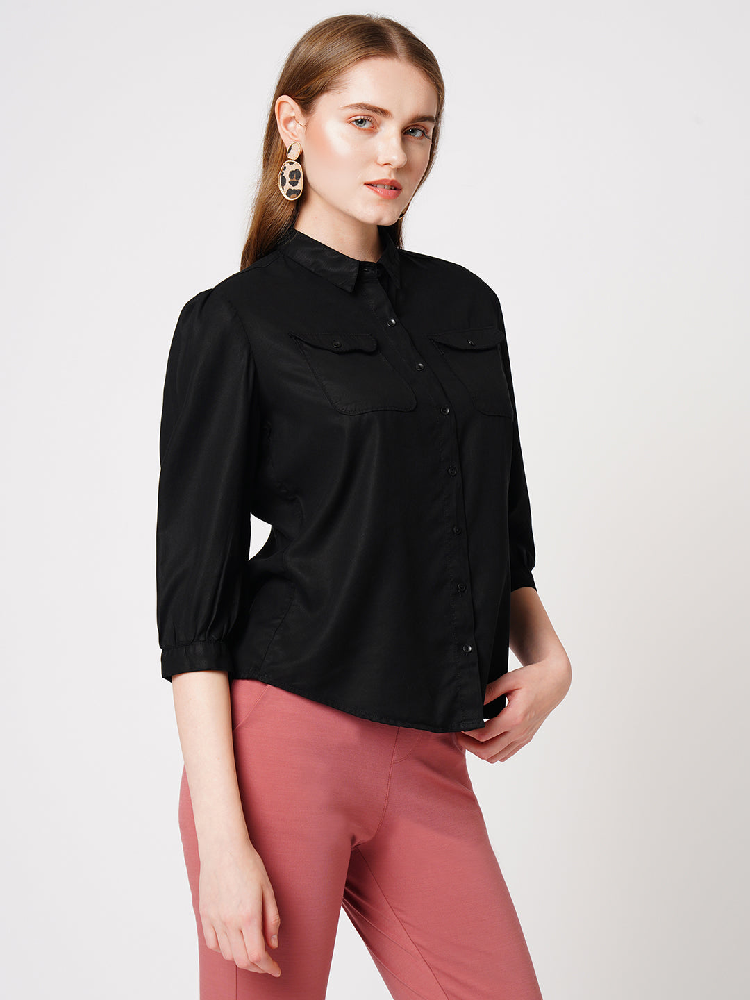Women Black Slim Shirt