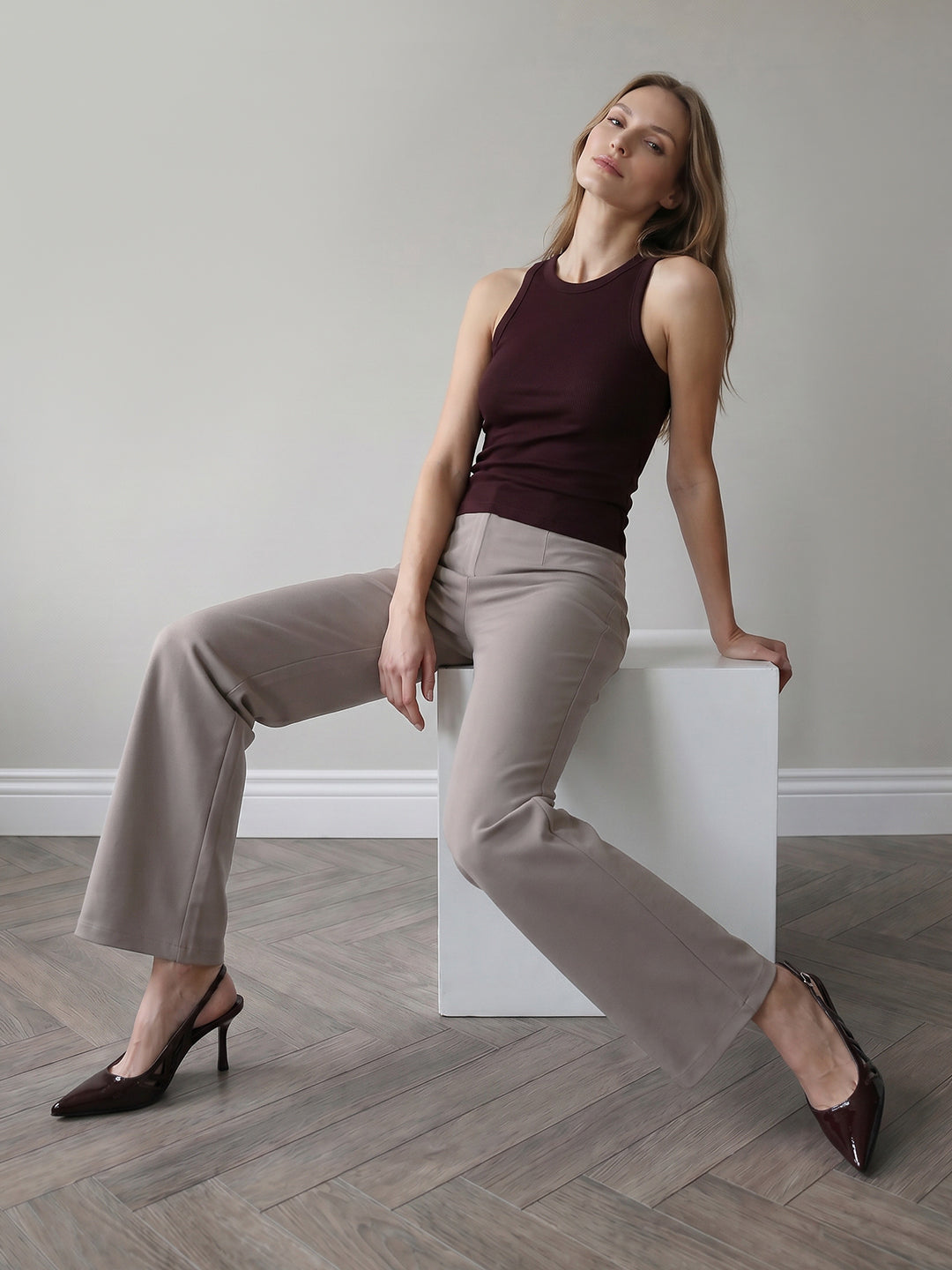 Women Light Grey Wide Leg Treggings