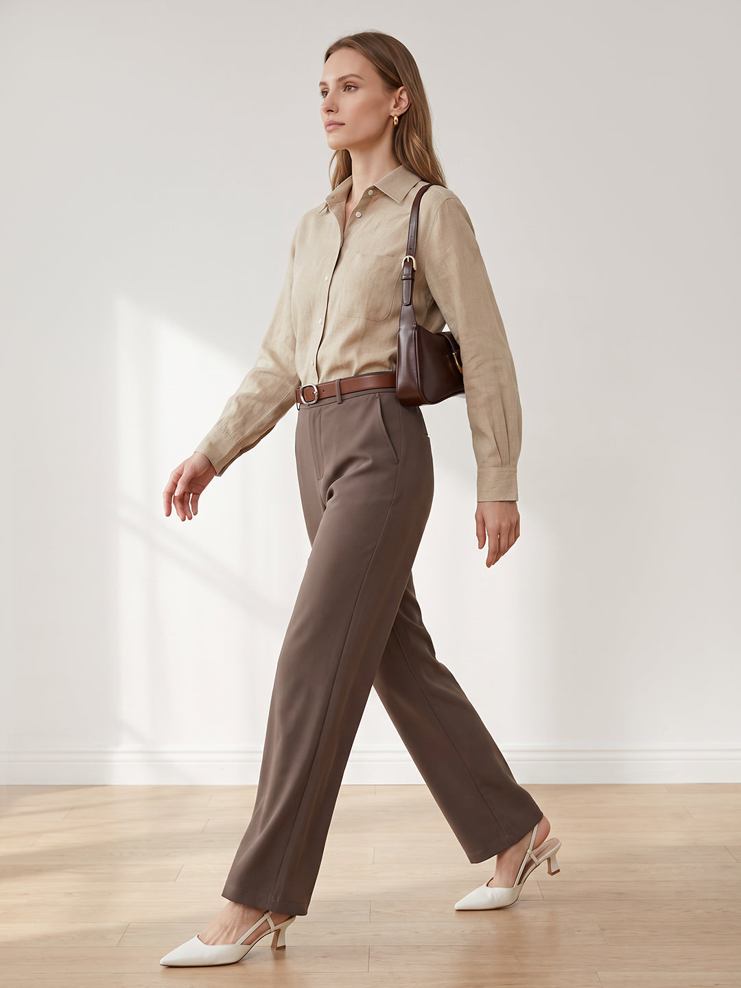 Women Stone High-Rise Straight Fit Korean Pants