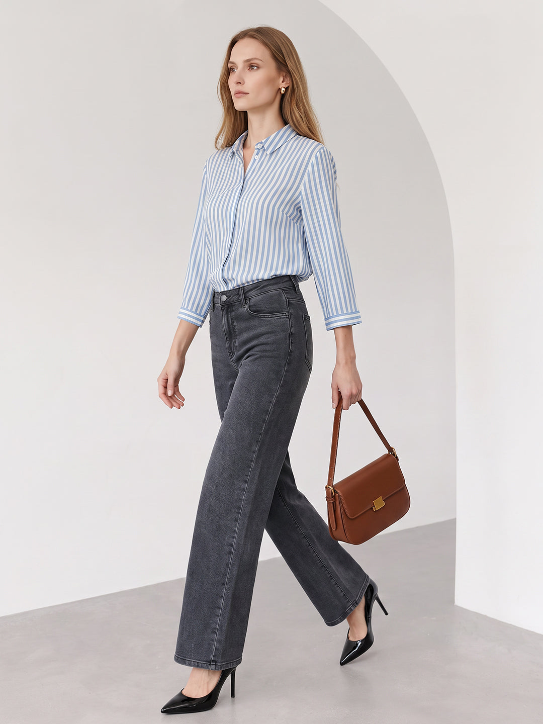 Women Slate Blue Mid-Rise Wide Leg Jeans