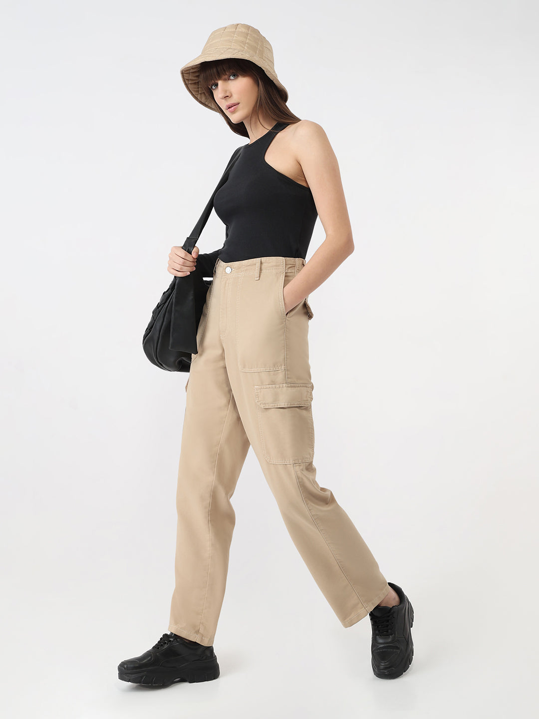 Women Oatmilk Mid-Rise Skinny Cargo