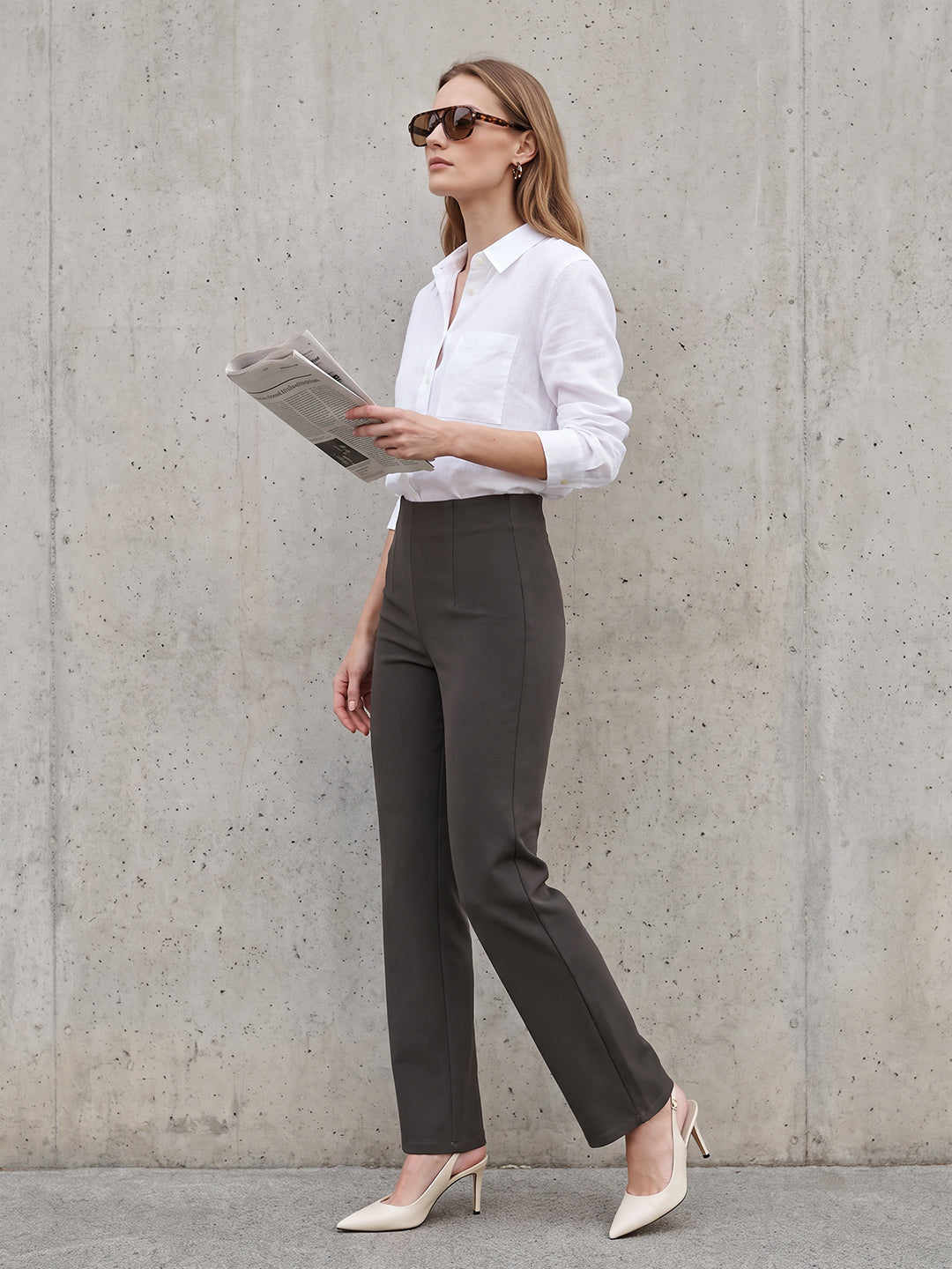 Women Smokey Olive Wide Leg Treggings