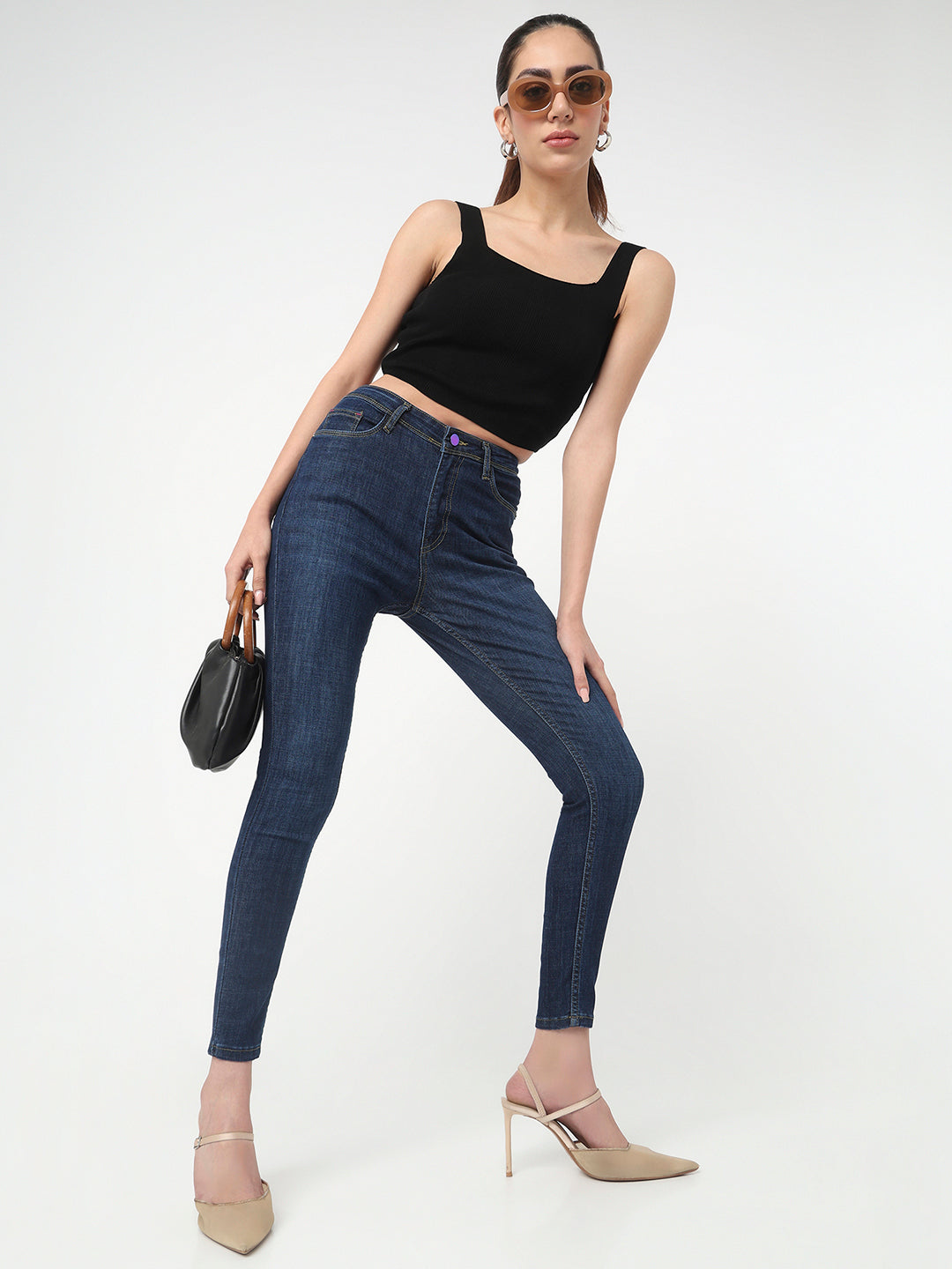 Women Dark Blue High-Rise Skinny Jeans