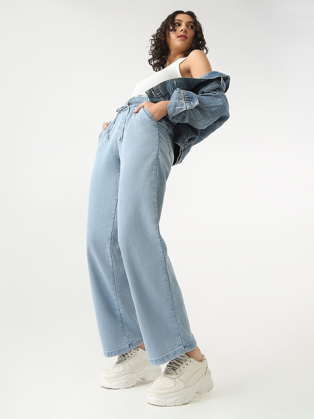 Women High-Rise Regular Fit Denim Joggers
