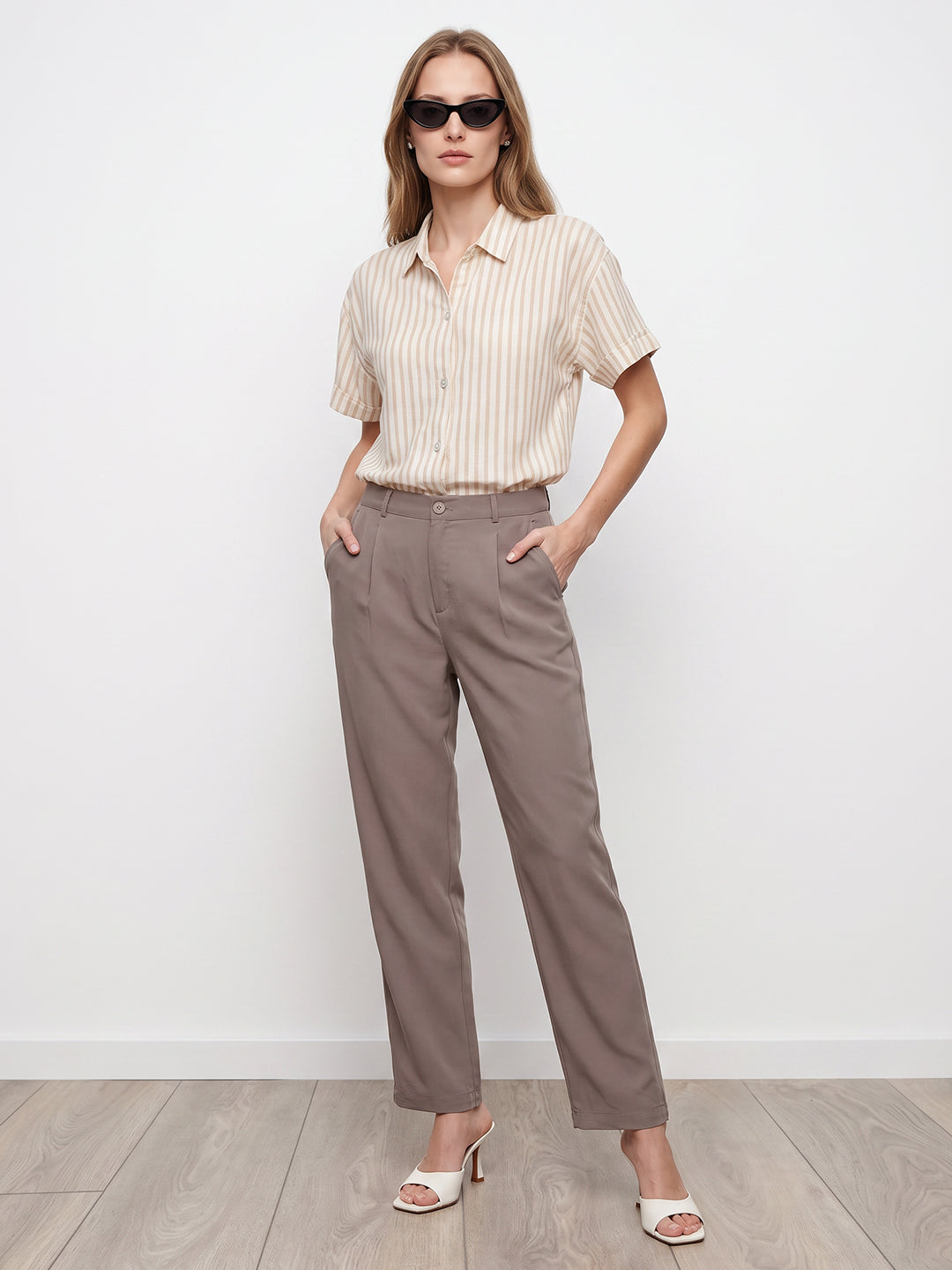 Women Stone High-Rise Straight Fit Korean Pants