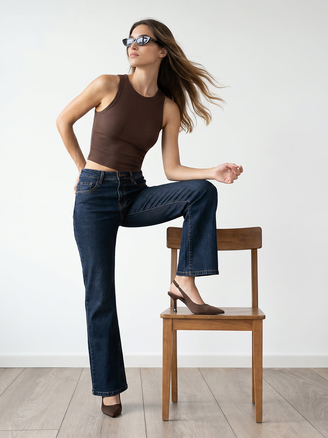 Women Blue High-Rise Crop Flare Jeans