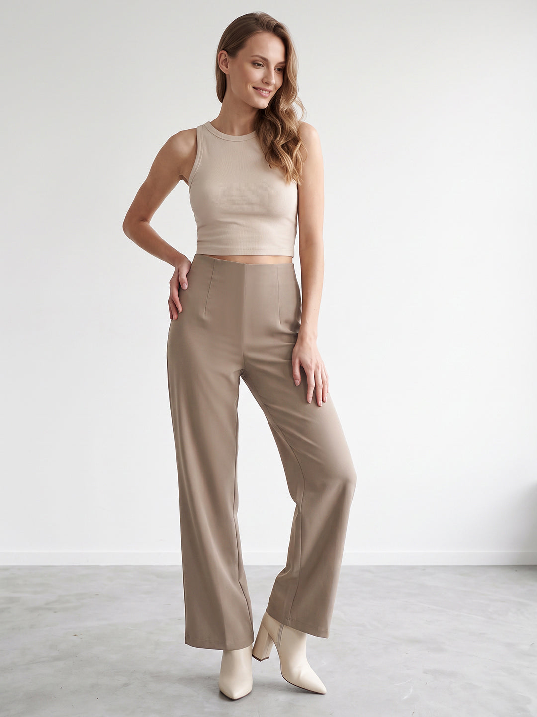 Women Oatmilk Wide Leg Treggings