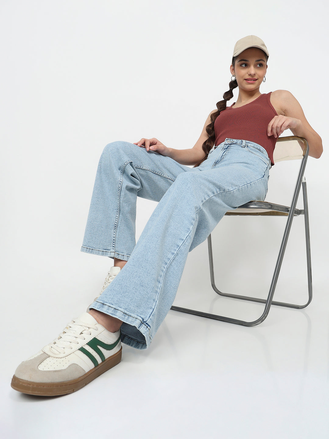 Women Light Blue High-Rise Baggy Jeans
