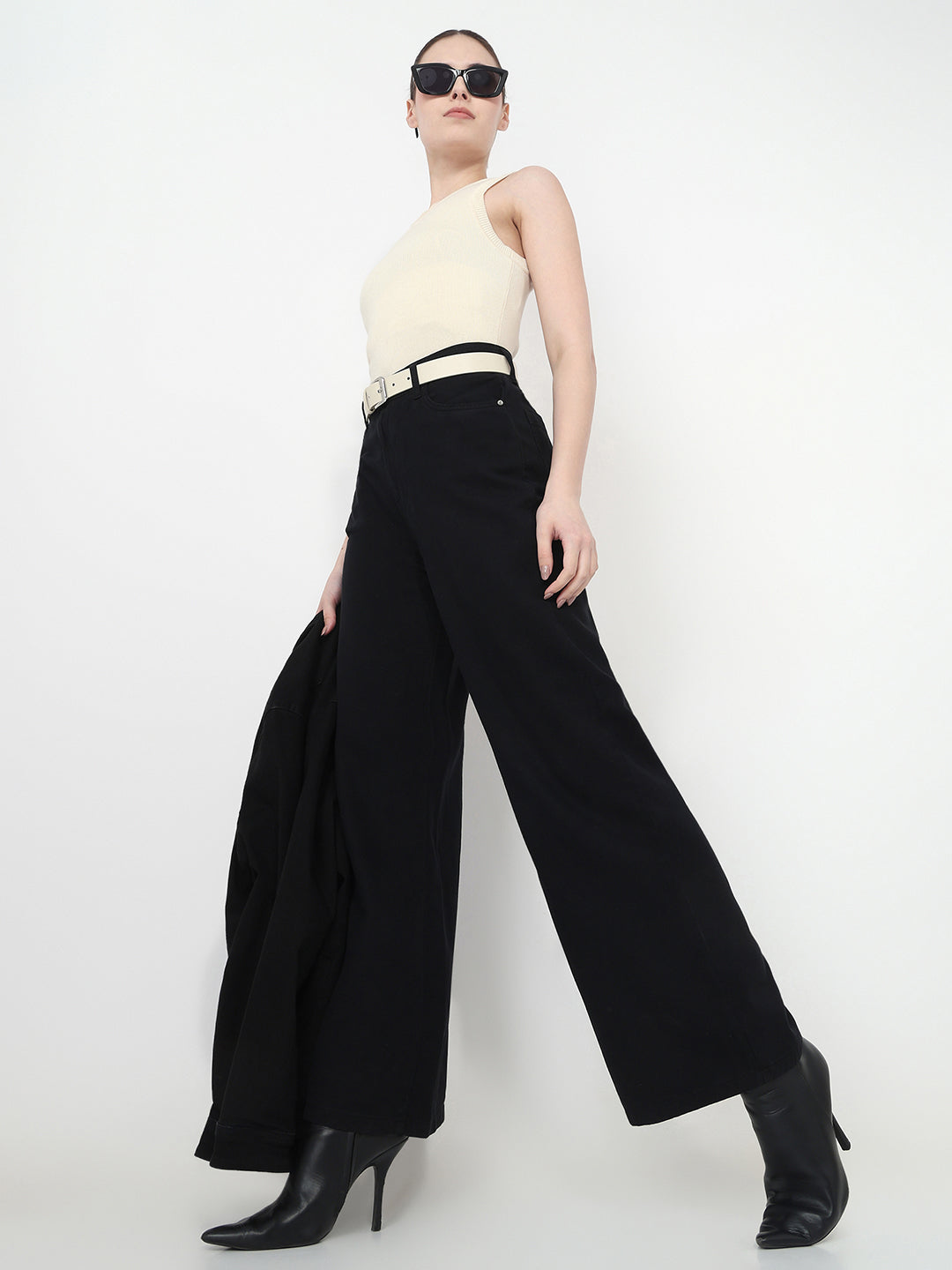 Women Black High-Rise Super Wide Leg Jeans