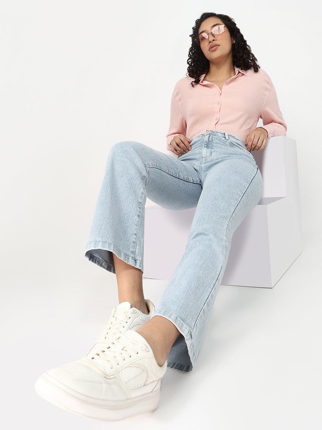 Light Blue High-Rise Mini Flare Jeans