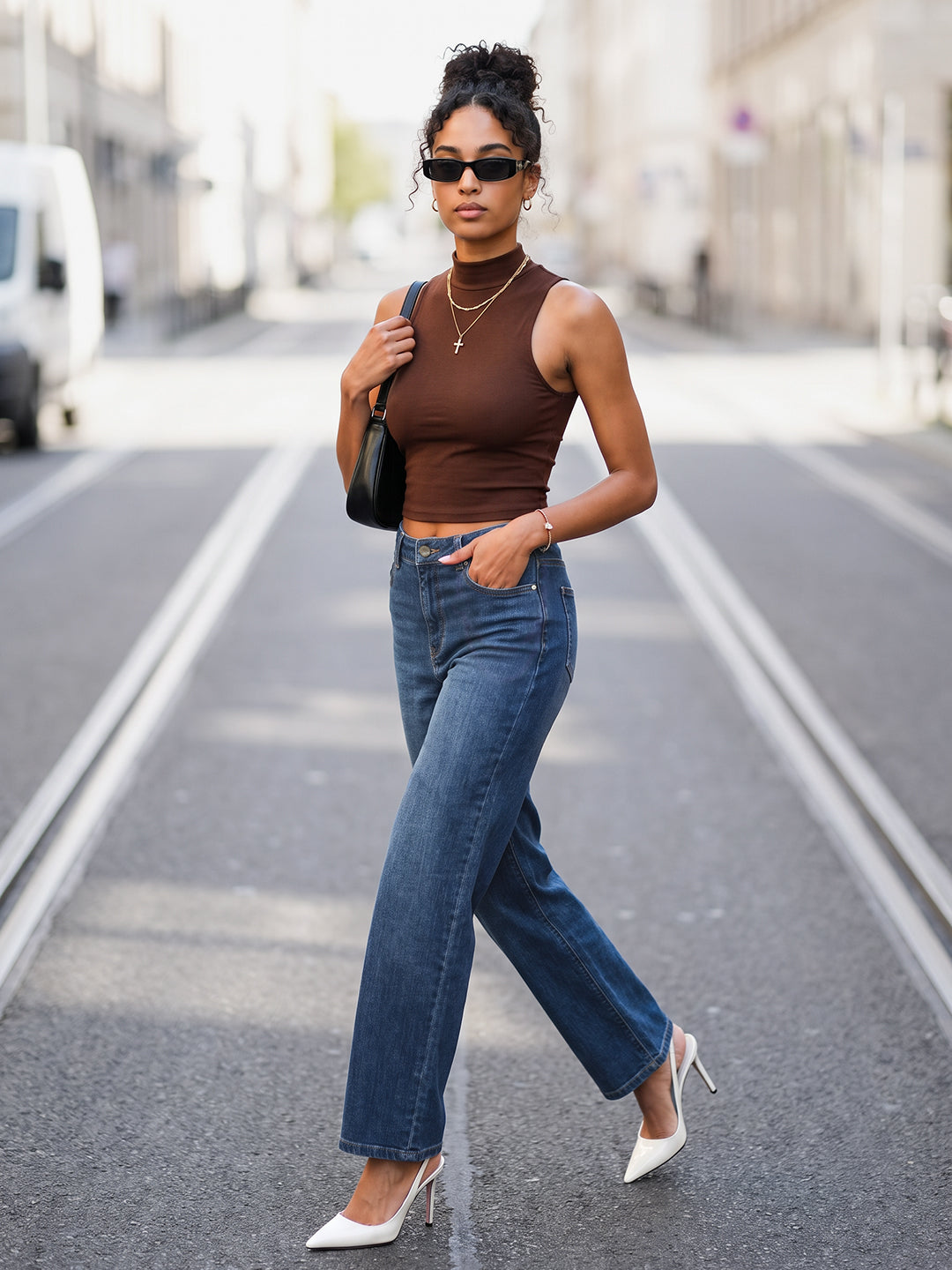Blue High-Rise Wide Leg Jeans