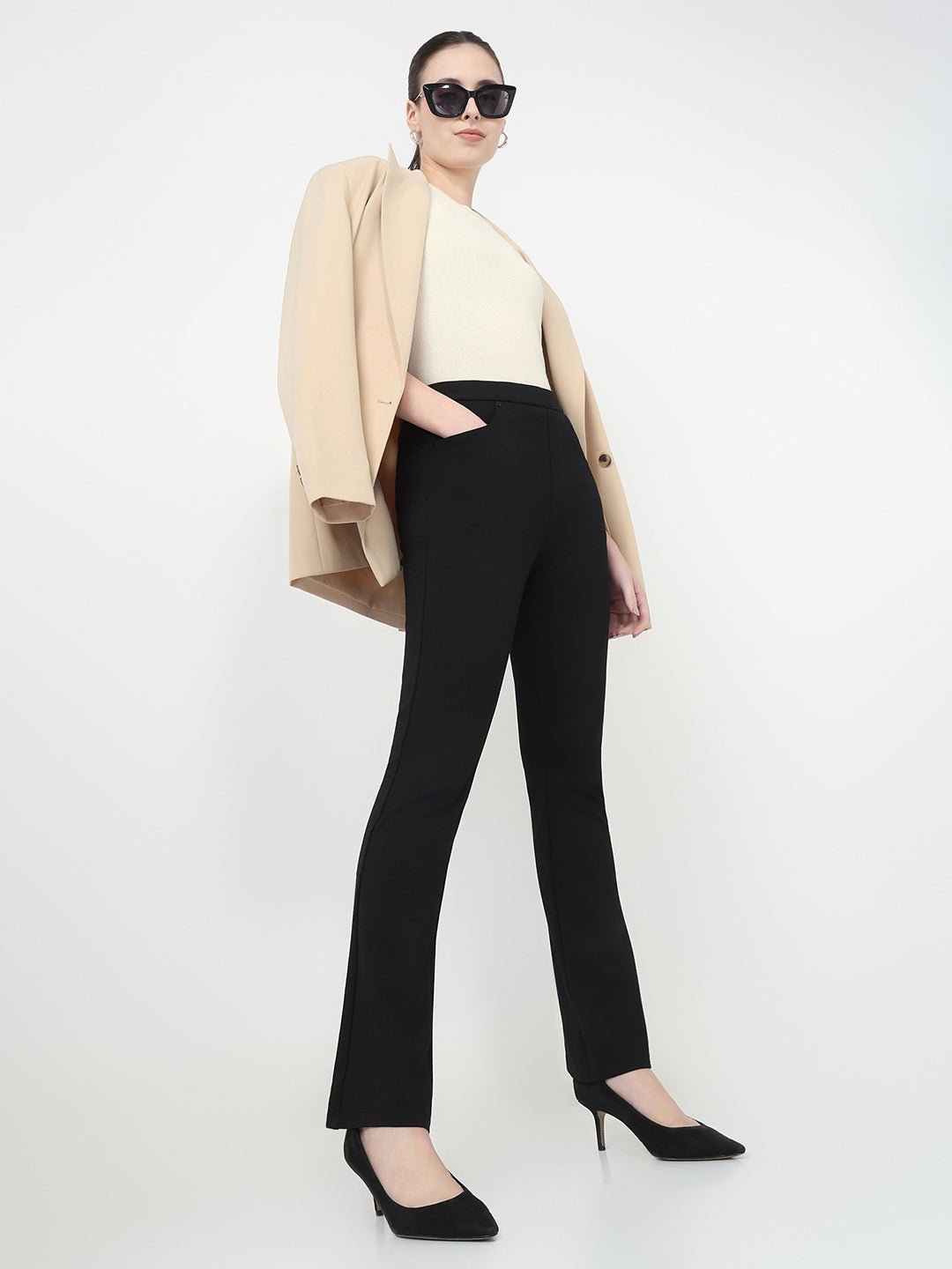 Women Black Mini Flare Treggings