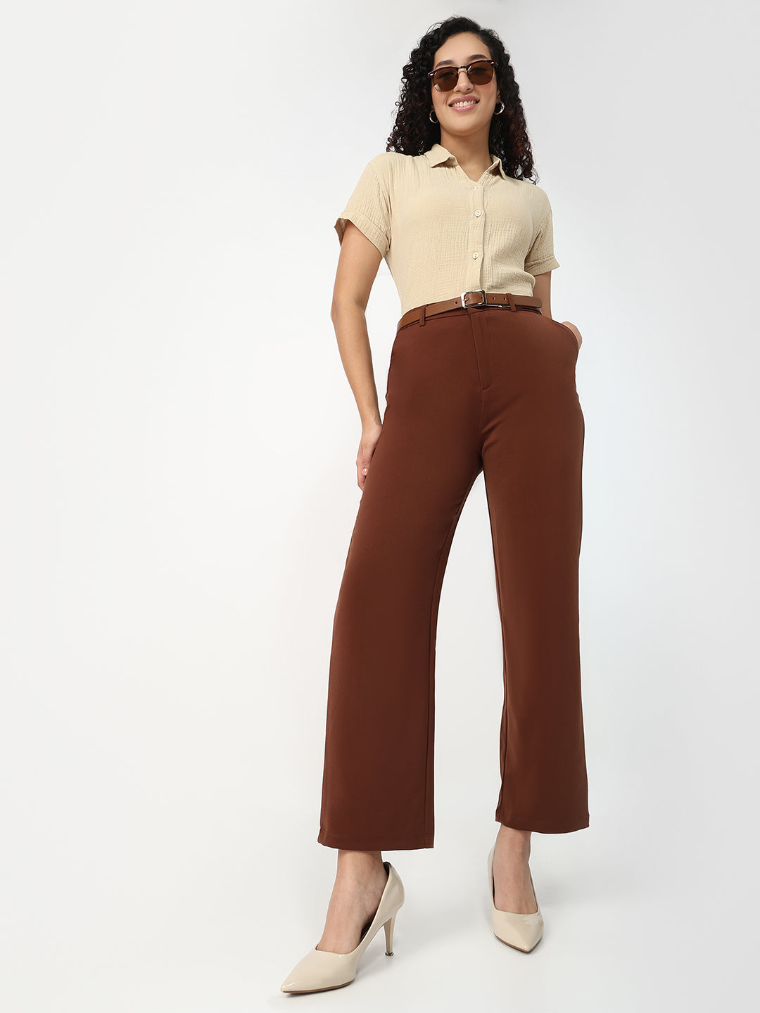 Women Sepia Loose Straight Fit Korean Pants