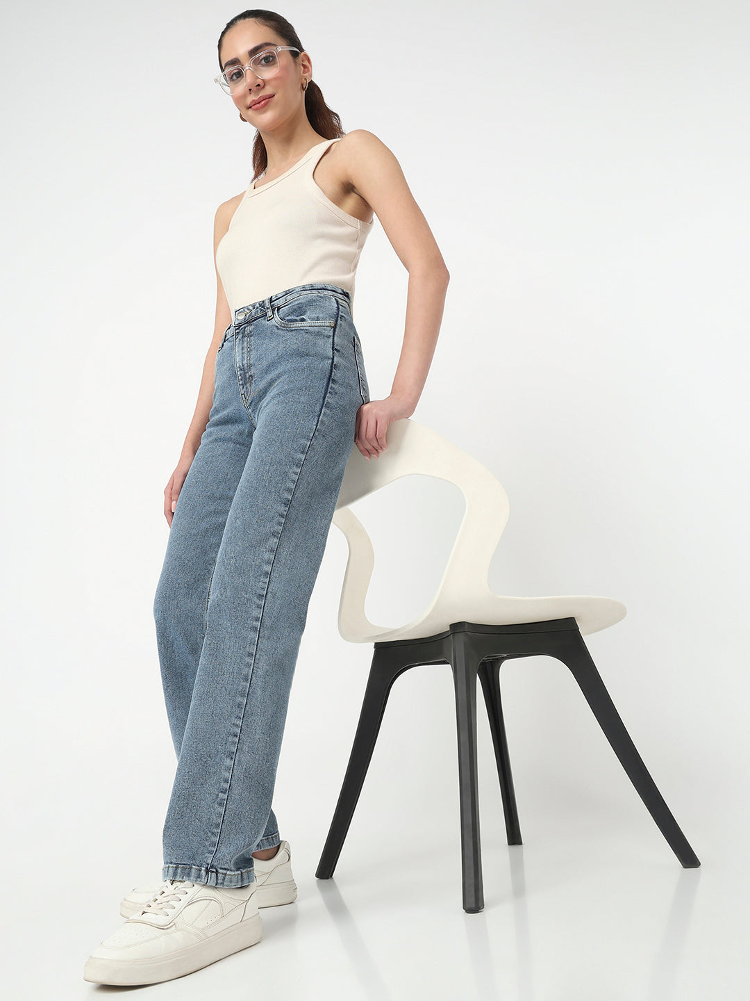 Women Blue High-Rise Slim Straight Fit Jeans