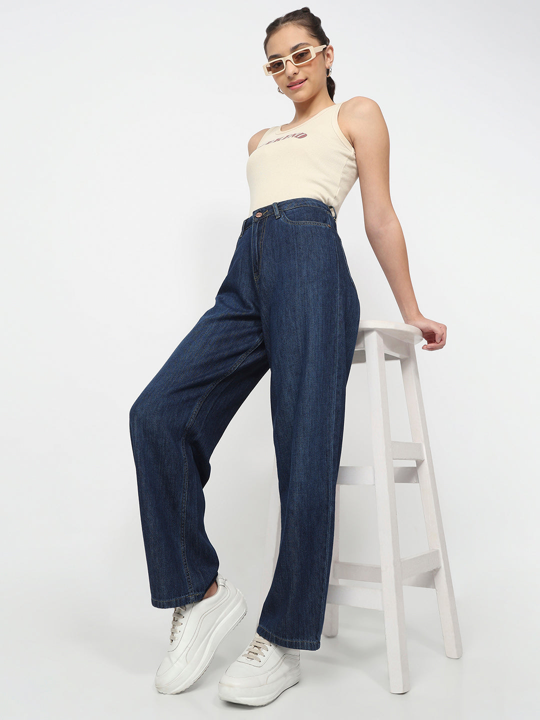 Women Blue High-Rise Barrel Jeans